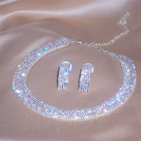 Luxury Classic Female Engagement Jewelry Fashion Crystal Necklace Earrings Set Wedding Party Bridal Jewelry Sets Bijoux ► Photo 1/6