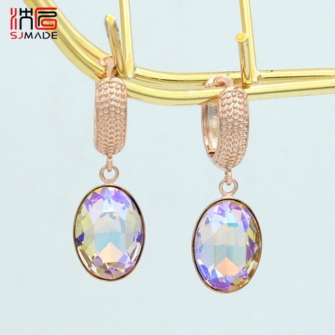 SJMADE Classic Fashion Egg Shape Oval Crystal Dangle Earrings 585 Rose Gold White Gold For Women Wedding Luxury Elegant Jewelry ► Photo 1/6