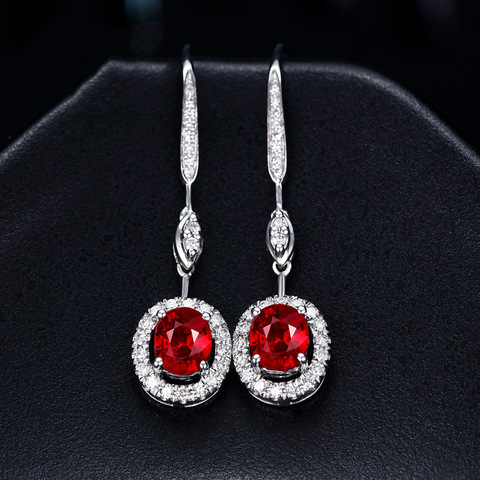 Luxury Female 925 Silver Zircon Stone Earrings Red Blue Green Oval Vintage Elegant Drops Dangle Wedding Earrings for Women ► Photo 1/6