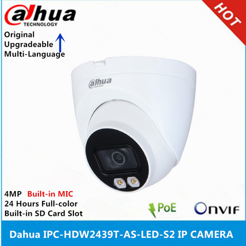Dahua International version IPC-HDW2439T-AS-LED-S2  4MP Built-in Mic IP Camera 24 Hours Full-color IP67 WDR  Eyeball Camera ► Photo 1/2