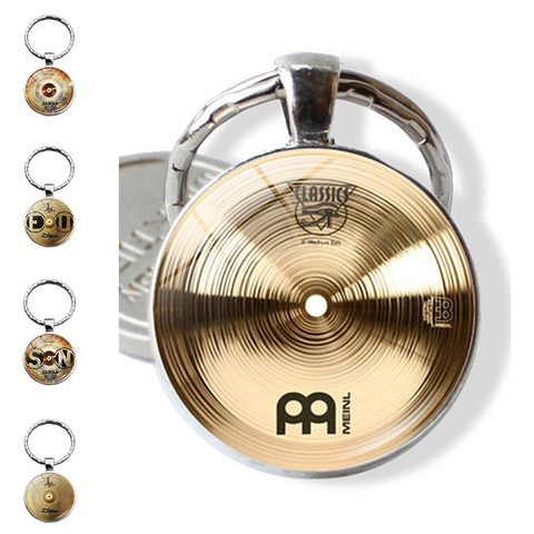 Drummer Cymbals Keychain Pendant DJ Vinyl Record Photo Glass Jewelry  Metal Keychain Rings Keyholder Drummer Husband Gift ► Photo 1/6