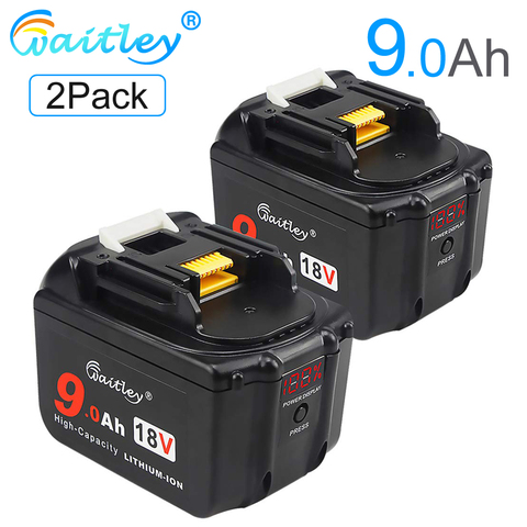 Waitley 2PCS 18V 9.0Ah Battery for Makita Power tool Lithium-Ion Replacement 18Volt 9000mAh 18 v 9A  BL1890 BL1840 BL1850 BL1860 ► Photo 1/6