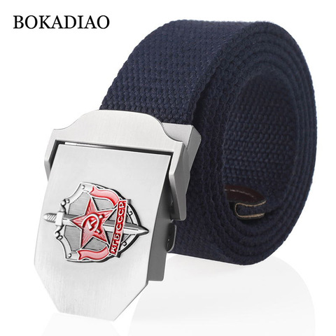 BOKADIAO Men&Women Canvas belt 3D Soviet Secret Agent KGB metal buckle CCCP Army Military tactical belts for men jeans waistband ► Photo 1/6