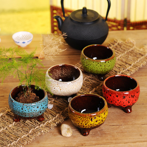 Ceramic green succulent flower pots Ceramic kiln-changed succulent plant flower pot crafts ► Photo 1/3