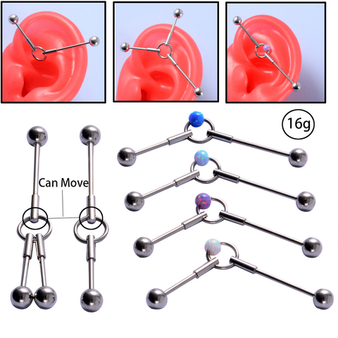 1Piece Opal Ball Industrial Barbell Ring Surgical Steel Can Move Cartilage Earring Helix Stud Piercing Jewelry Oreja Ring 16g ► Photo 1/6