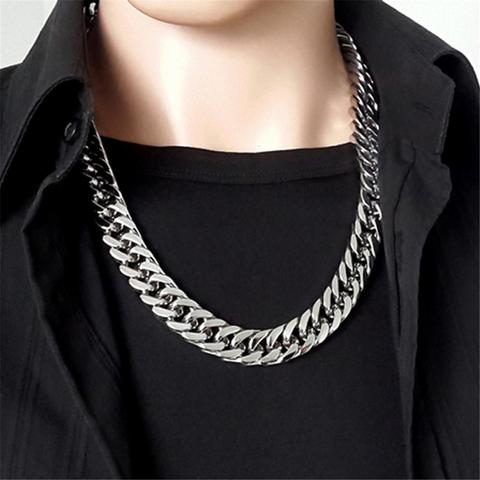 Polished Men's Necklace Wide 6/8/10/12/14/17MM Stainless Steel Silver Color Double Cuban Curb Chain Women's Necklace or Bracelet ► Photo 1/6