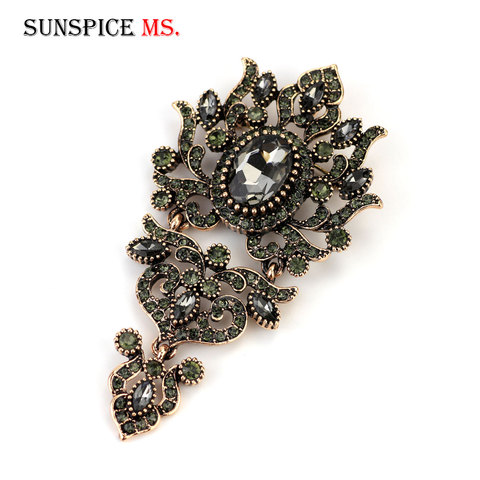 Sunspicems Gray Crystal Women Brooch Pins Vintage Turkish Wedding Jewelry Antique Gold Color Alloy Family Banquet Gift ► Photo 1/6