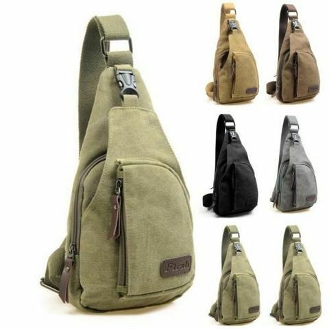 Men Sling Bag Chest Cross Body Shoulder Canvas Messenger Pack Travel Hiking Waist Packs Pack ► Photo 1/6