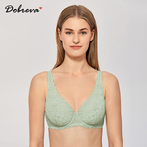 DOBREVA Women's Lace Bralette Plunge Sexy Unlined Underwire Bra Plus Size ► Photo 1/6