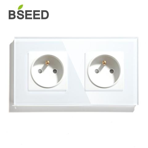 BSEED France Socket Power Wall Outlet Single Double Home Decoration Wall Sockets Glass Panel  White Black ► Photo 1/6