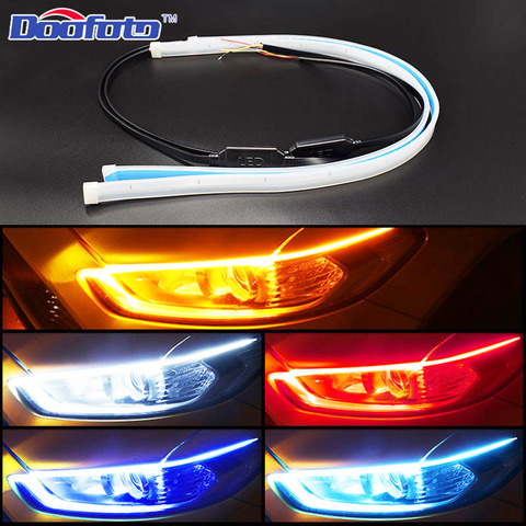 12V Car LED DRL Daytime Running Lights Waterproof Flexible Soft Strip Universal Auto Flow Runs LED Strip Brake Turn Signal Light ► Photo 1/1