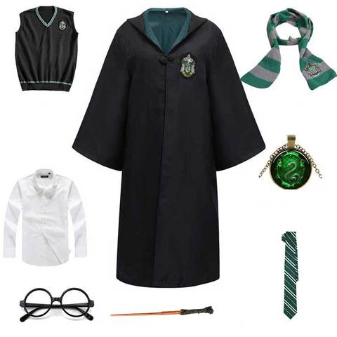 Women Girls Wizard And Witchcraft School Uniform Kids Adult Slytherin Robe  Cloak Party Cosplay Halloween Costume