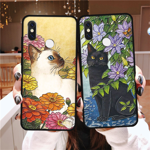 3D Cats Emboss TPU Funda For Xiaomi Redmi Note 8 7 6 5 5A K20 Pro 7A 6A S2 5 Plus Mi 9T 8 Lite 9 SE A1 5X A2 A3 F1 CC9 CC9e Case ► Photo 1/6