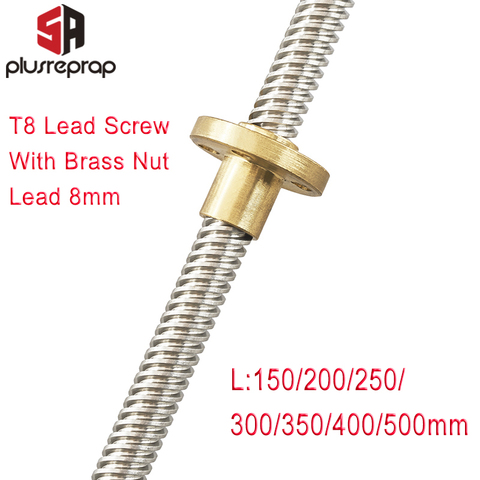 T8 Lead Screw OD 8mm Pitch 2mm Lead 8mm 150mm 200mm 250mm 300mm 350mm 400mm 500mm with Brass Nut for Reprap 3D Printer Z Axis ► Photo 1/6