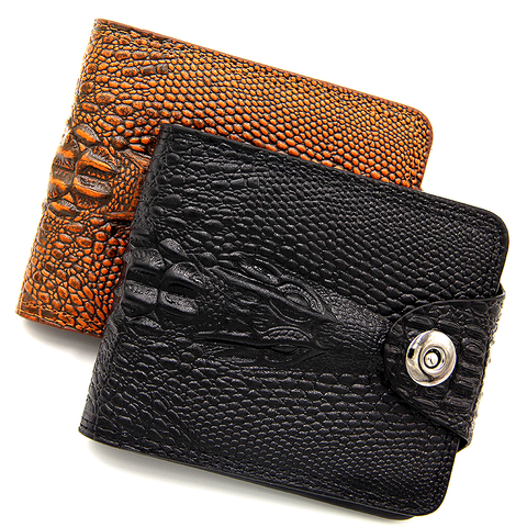 mens wallet leather genuine short purse billetera hombre men wallets vintage style cartera hombre crocodile  Alligato portemonne ► Photo 1/6