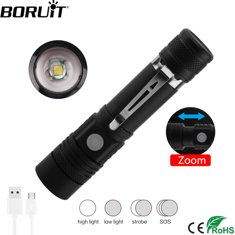 BORUiT C6 XM-L T6 LED Flashlight 1000LM 4-Mode Zoom Waterproof Torch Rechargeable 18650 Lantern Bicycle Light for Camping ► Photo 1/6