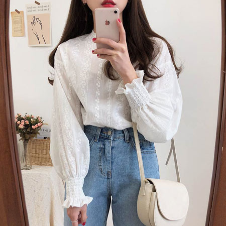 Embroidery Lace Shirt Spring femme Casual white Tops Women Long sleeve Linen Cotton Girls Blouse Plus Size Women Blouses femme ► Photo 1/6
