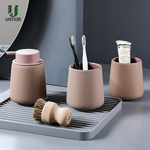 UNTIOR New Northern Europe Ceramic Soap Dispenser Pressing Style Soap Bottle Lotion Dispensing Pump Ceramics Mugs Bathroom Set ► Photo 1/6
