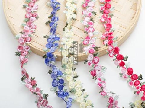 2 Yards Delicate Colorful Cherry Lace Trim Mesh Lace Sewing Flower Embroidery Lace Trim DIY Craft 2cm Width ► Photo 1/4