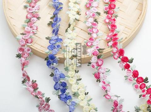 2 Yards Delicate Colorful Cherry Lace Trim Mesh Lace Sewing Flower Embroidery Lace Trim DIY Craft 2cm Width ► Photo 1/4