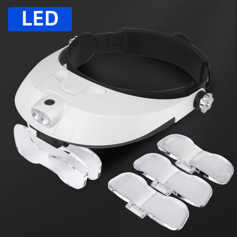 Magnifier Glasses With Light Glass Headset Magnifier Illuminated Wearing Style Lamp With Magnifying Glass For Repair Jeweler ► Photo 1/6
