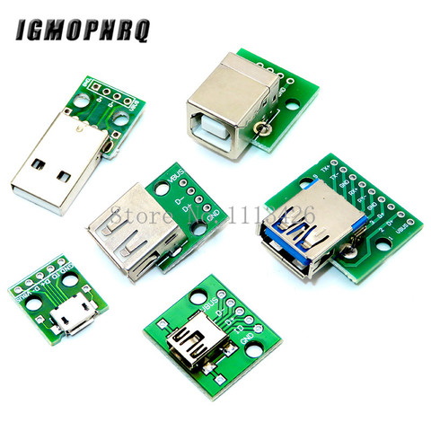 5pcs Micro Mini USB USB A Male USB 2.0 3.0 A Female USB B Connector Interface to 2.54mm DIP PCB Converter Adapter Breakout Board ► Photo 1/1