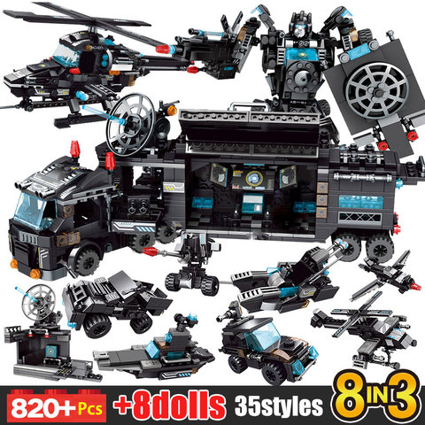 City Police Station Car Motorcycle Building Blocks SWAT Team Weapons Technic Truck Ship Robot Bricks Diy Toys Sets For Children ► Photo 1/6