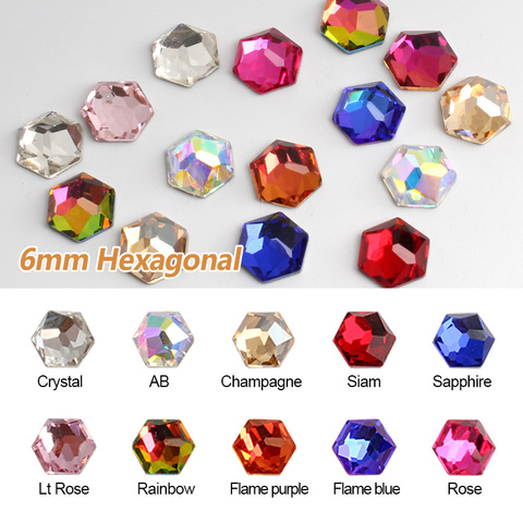 New sale Flat backRhinestones 6MM Hexagonal Mix color Glass crystal stone DIY Nail Art Decorations ► Photo 1/6