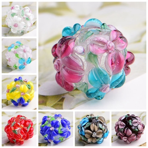 16mm Round Charms Flower Petals Handmade Lampwork Glass Loose Beads for Jewelry Making DIY Crafts Findings ► Photo 1/6