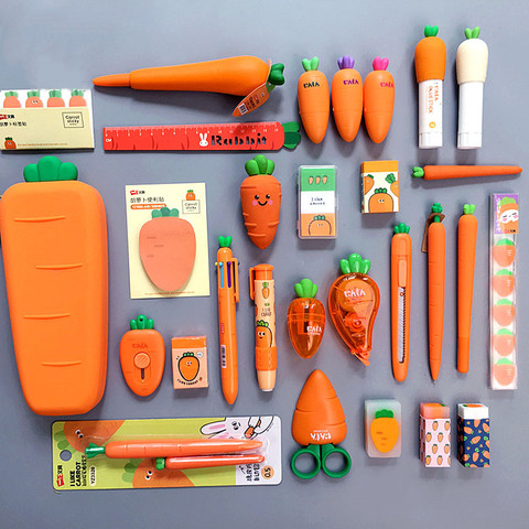 2022 Sharkbang Creative Carrot Series Silicone Soft Pencil Case Penholder Organizer Bag Kawaii Stationery Set Kids Birthday Gift ► Photo 1/6