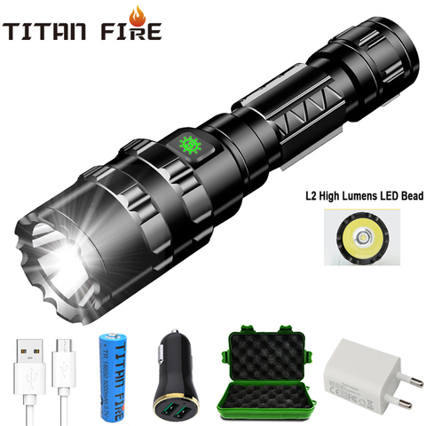 T20 LED Flashlight Rechargeable L2 High Lumens LED Tactical Torch Waterproof 5 Modes  Dropshipping Camping Hiking Light Lantern ► Photo 1/6