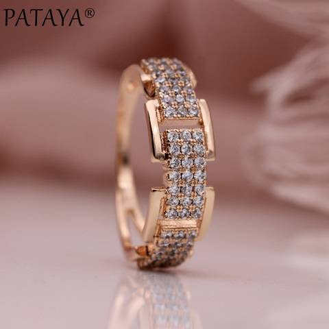 PATAYA New Arrivals Three Rows Round White Natural Zircon Rings Women Party Wedding 585 Rose Gold Concise Jewelry Accessories ► Photo 1/6