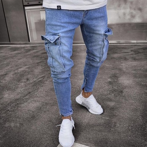 Men Jeans Safari Style Pencil Pants Solid Slim Male Denim Trousers Cargo Streetwear Plus Size Autumn Spring Men Clothing 2022 ► Photo 1/6