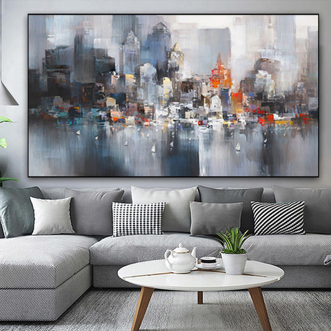 City Building Rain Boat Poster Scenery Pictures Room Decoration Abstract Oil Painting On Canvas Wall Art For Living Room ► Photo 1/5