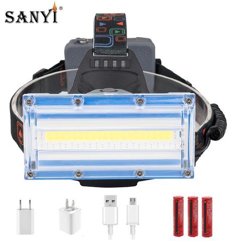 Red,& Blue Light High Power COB LED Headlight USB Rechargeable Head Lamp White