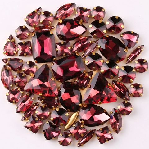 Gold claw setting 50pcs/bag shapes mix Wine red glass crystal sew on rhinestone wedding dress shoes bags diy trim ► Photo 1/3