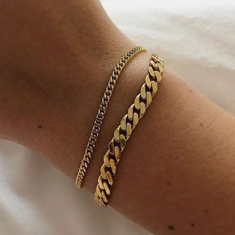 Color last 1-2 Years Miniamlist Gold Jewelry Street Style Stainless Steel 316L 18k Gold Plated Cuban Chain Bracelets For Women ► Photo 1/6