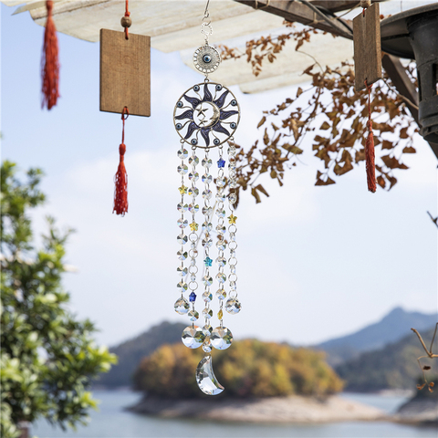 H&D Turkish Blue Evil Eye Moon Sun Star Suncatcher Rainbow Maker Crystal Wind Chimes Wall Hanging  Blessing Proection Decor Gift ► Photo 1/1