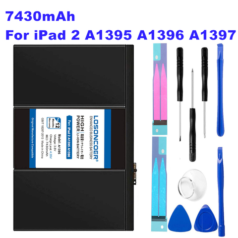 LOSONCOER 7430mAh A1395 Battery For iPad 2 A1395 A1396 A1397 A1376 A1316 +Gift Tools +stickers ► Photo 1/3