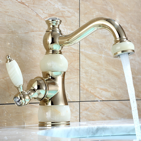 Basin hot and cold water faucet with jade brass bathroom cabinet single tap ► Photo 1/6