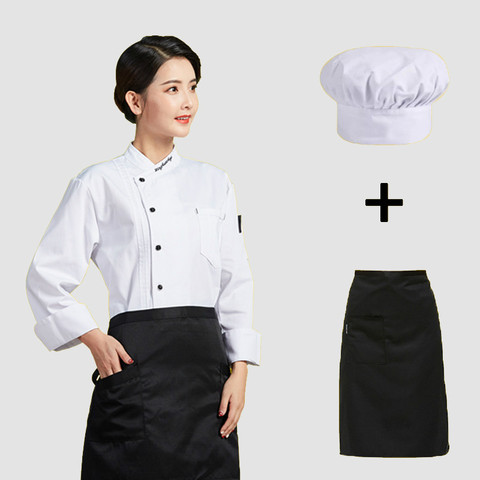 Chef Jacket and Apron for Men Women Restaurant Kitchen Cook Waiter Waitress  Uniform Bakery Bar Cafe Clothes