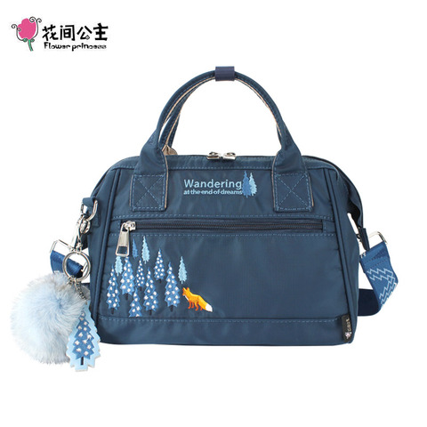 Flower Princess 2022 New Fox Fur Ornaments Women Bag Embroidery Nylon Shoulder Bag School Bags For Girls Travel Ladies Handbags ► Photo 1/6