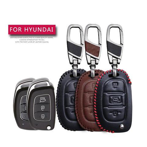 Leather Car Key Case Cover For Hyundai Creta I10 I20 Tucson Elantra Santa Fe Protection Key Shell Skin Bag Only Case ► Photo 1/6
