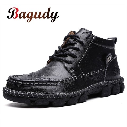 Classic Autumn Winter Cow Split Leather Men Boots Italy Handmade Man Ankle Boots Comf Motorcycle Boots Men Waterproof Shoes 48 ► Photo 1/6