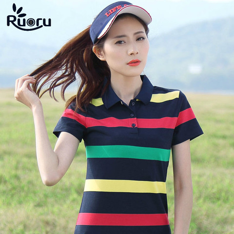 Ruoru 95% Cotton Polo Shirt Women M To 6XL Women Striped Polo Shirt Short Sleeve Summer Polo Women Casual Ladies Polo Shirts ► Photo 1/6