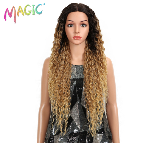 MAGIC Hair Kinky Curly Glueless High Temperature Fiber Hair 32 Inch Natural Blonde  Synthetic Lace Front Wigs For Black Women ► Photo 1/6