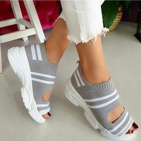 Casual Shoes for Women Summer Sneakers Slip On Women's Sandals 2022 Stretch Fabric Female Shoe Peep Toe Platform Ladies Footwear ► Photo 1/6