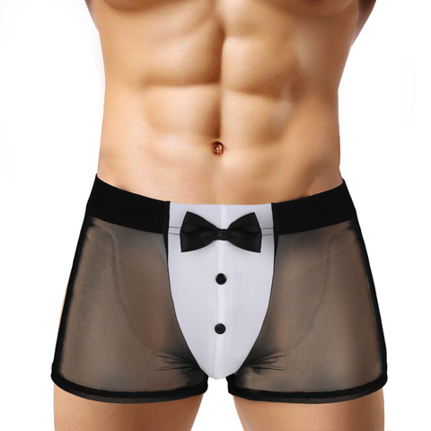 Mens Erotic Lingerie Sex Underwear Waiter Tuxedo See Through Sexy Panties Mesh Boxer Briefs Sexy Underwear with Back Rabbit Ears ► Photo 1/6