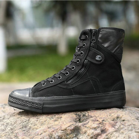 New High top Canvas Shoes  Espadrilles Zapatos Chaussure Homme Men all black Casual sneaker Flat  canvas Shoes  A11-81z ► Photo 1/6