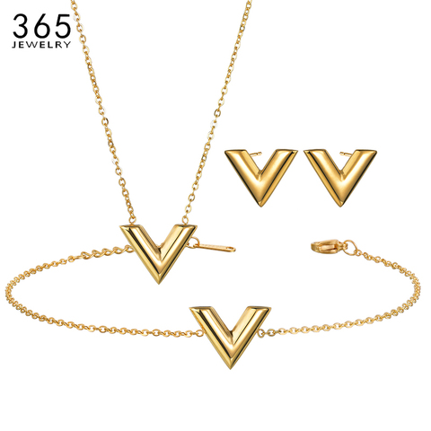 Simple Stainless Steel Letter V Necklace Women Girl Gold/Steel/Rose Gold Alphabet Pendant Necklace Party Gife ► Photo 1/6
